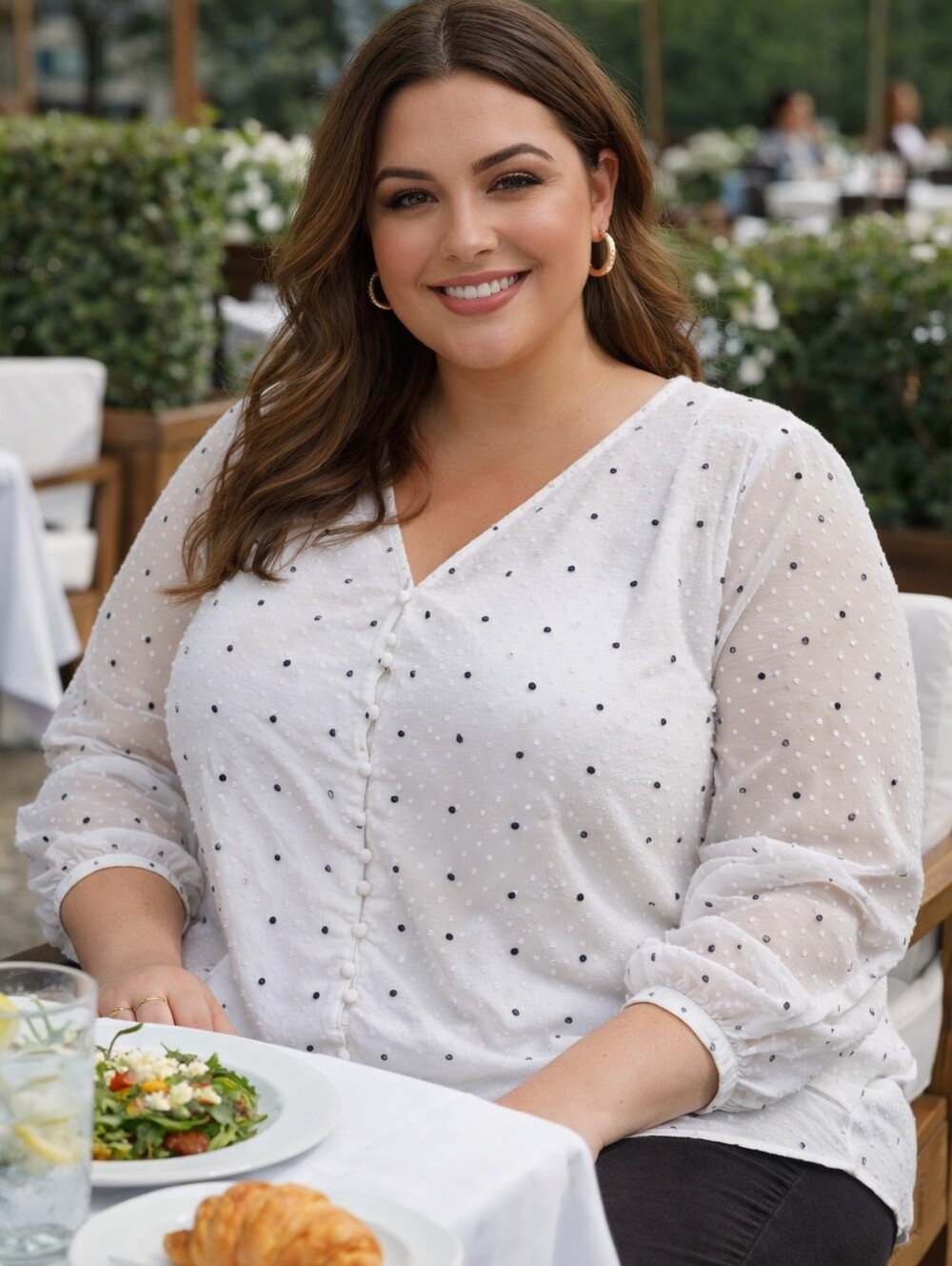 Lane Bryant White Blouse with Black Polka Dots